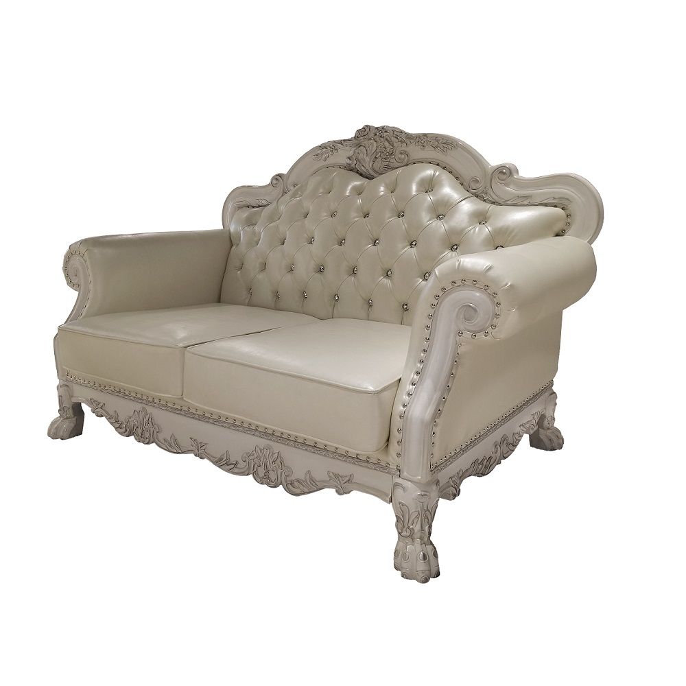 Dresden - Loveseat With 3 Pillows - Synthetic Leather & Bone White, alternate view 3