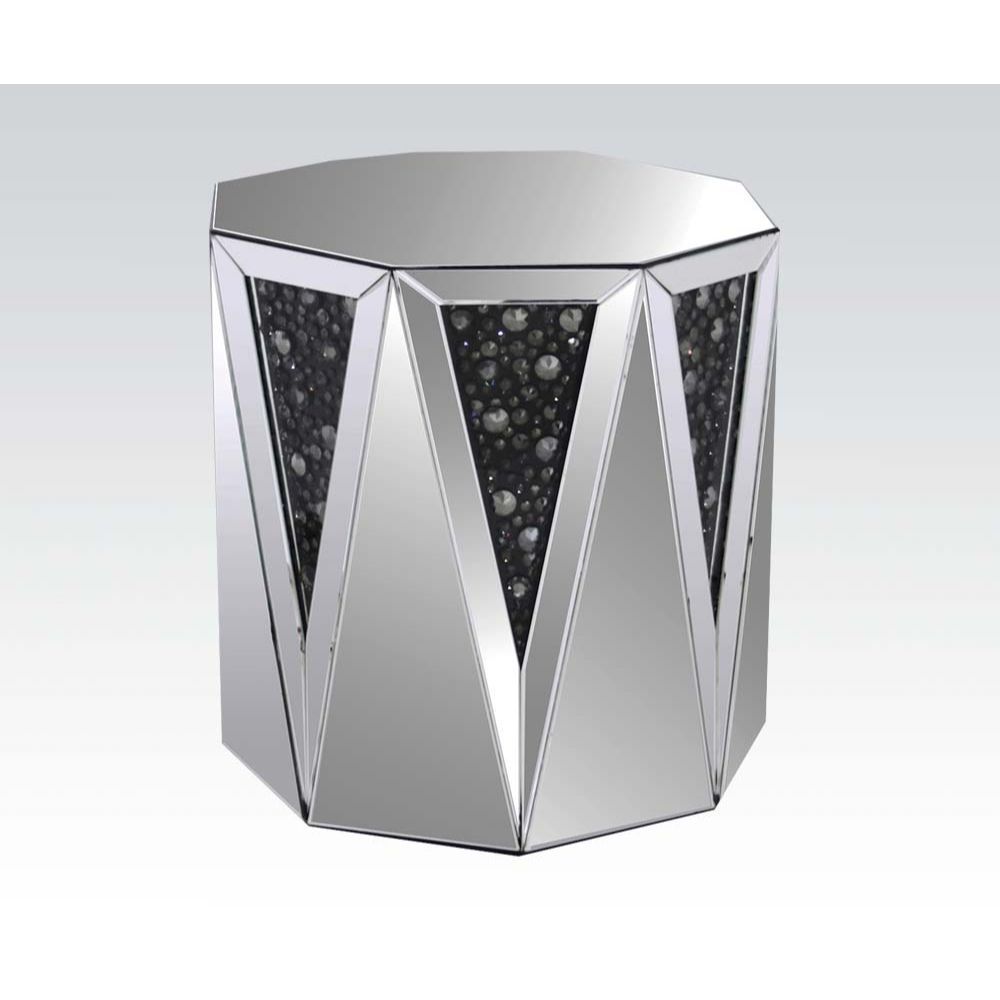 Nysa - End Table - Mirrored & Faux Crystals, product view with wood construction