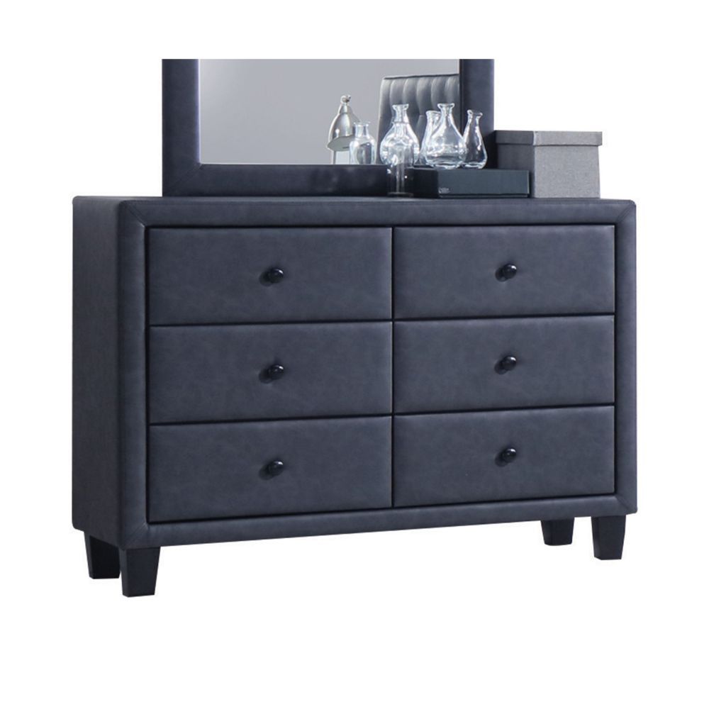 Saveria - Dresser - Two Tone Gray Synthetic Leather, product view with wood construction