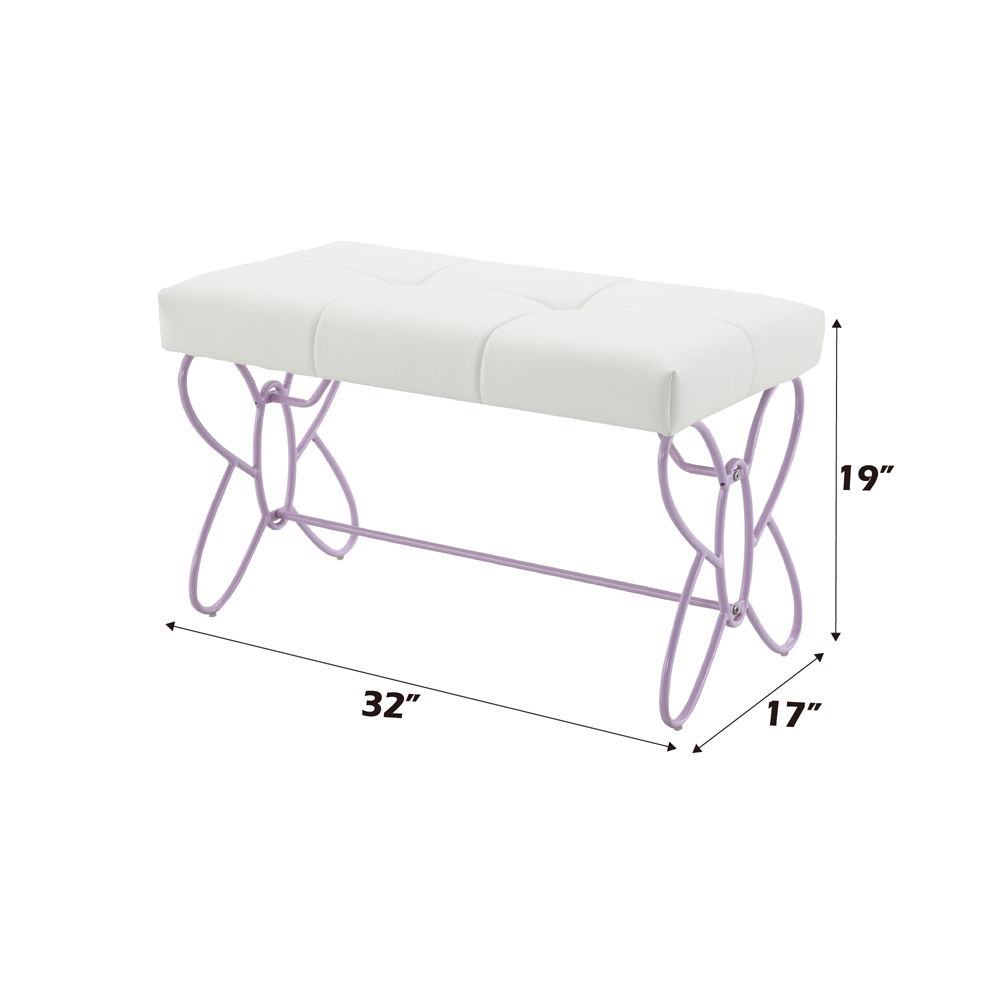 Priya II - Bench - White & Light Synthetic Leather Rple, alternate view 4 with wood construction