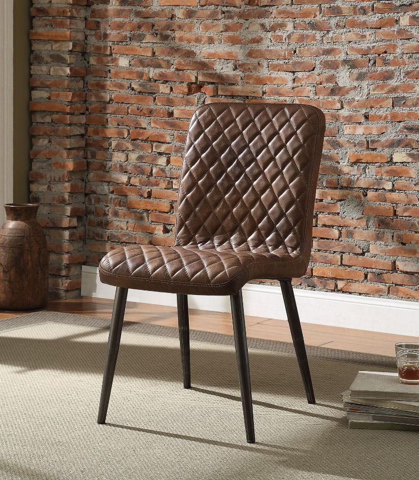 Millerton - Side Chair (Set of 2) - Vintage Chocolate Top Grain Leather & Antique Black, product view with metal