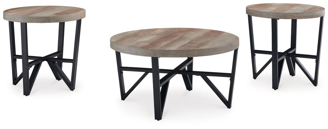 Deanlee - Occasional Table Set (Set of 3) - Grayish Brown / Black, product view with metal