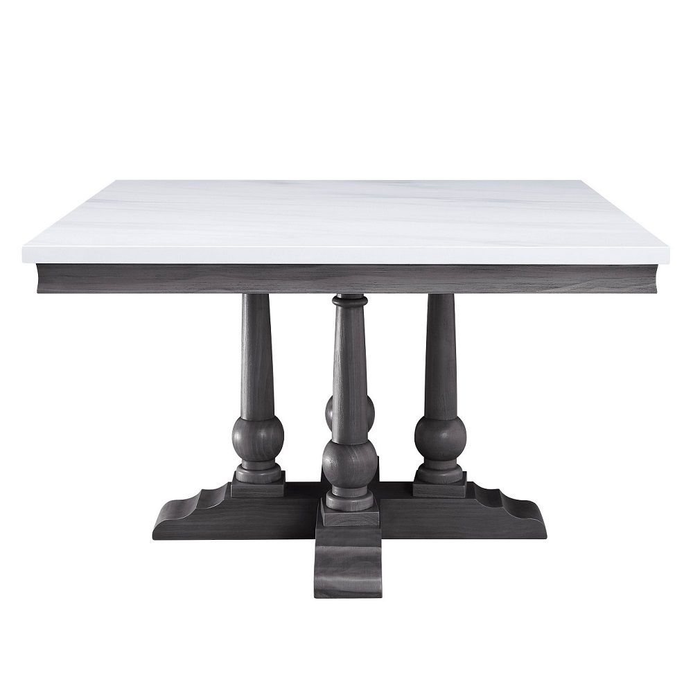 Yabeina - Square Dining Table - Marble Top Top & Gray Oak, alternate view 4 with wood construction