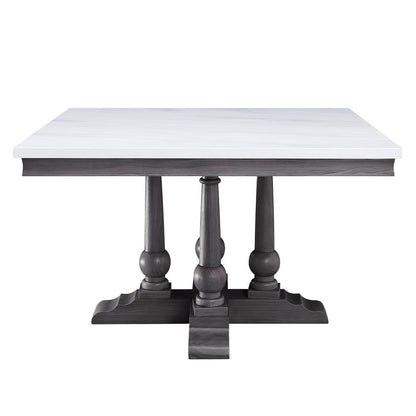 Yabeina - Square Dining Table - Marble Top Top & Gray Oak, alternate view 4 with wood construction
