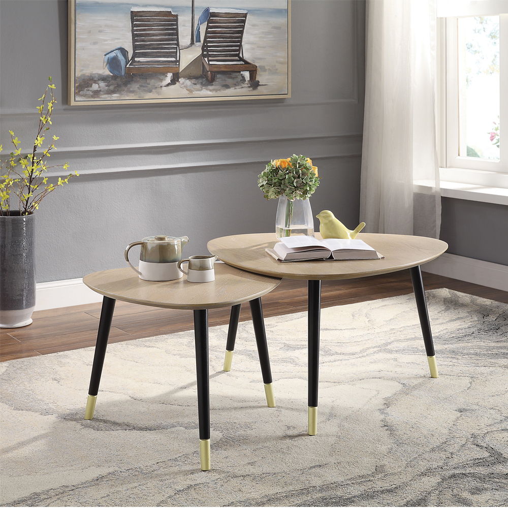 Allison - Nesting Table Set - Natural & Black, product view with solid wood