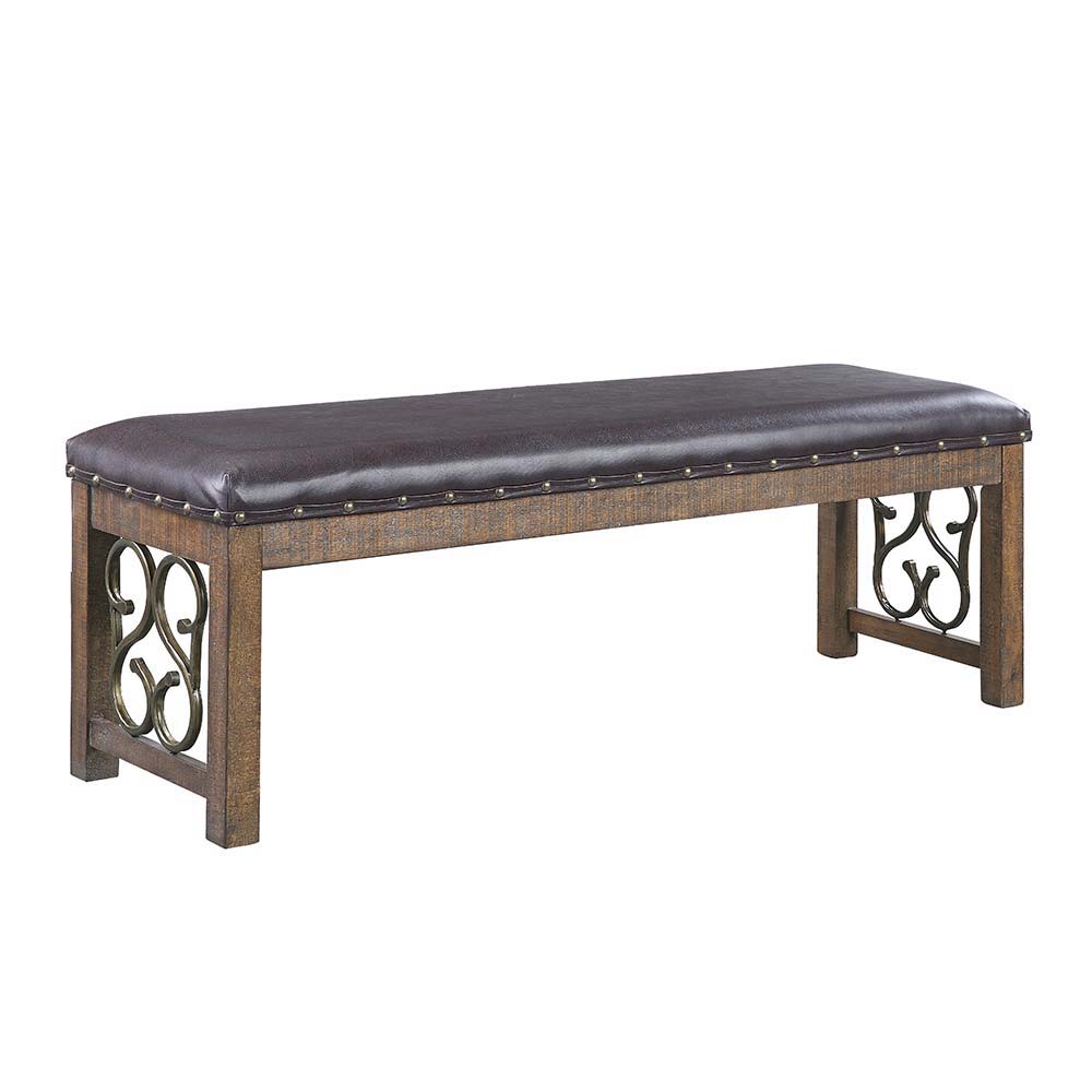 Raphaela - Bench - Black Synthetic Leather & Weathered Cherry, alternate view 2 with metal