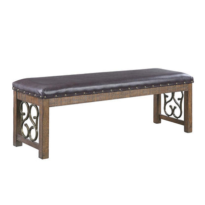 Raphaela - Bench - Black Synthetic Leather & Weathered Cherry, alternate view 2 with metal
