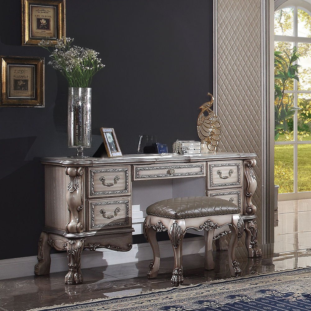Dresden - Vanity Desk - Vintage Bone White, alternate view 5 with wood construction