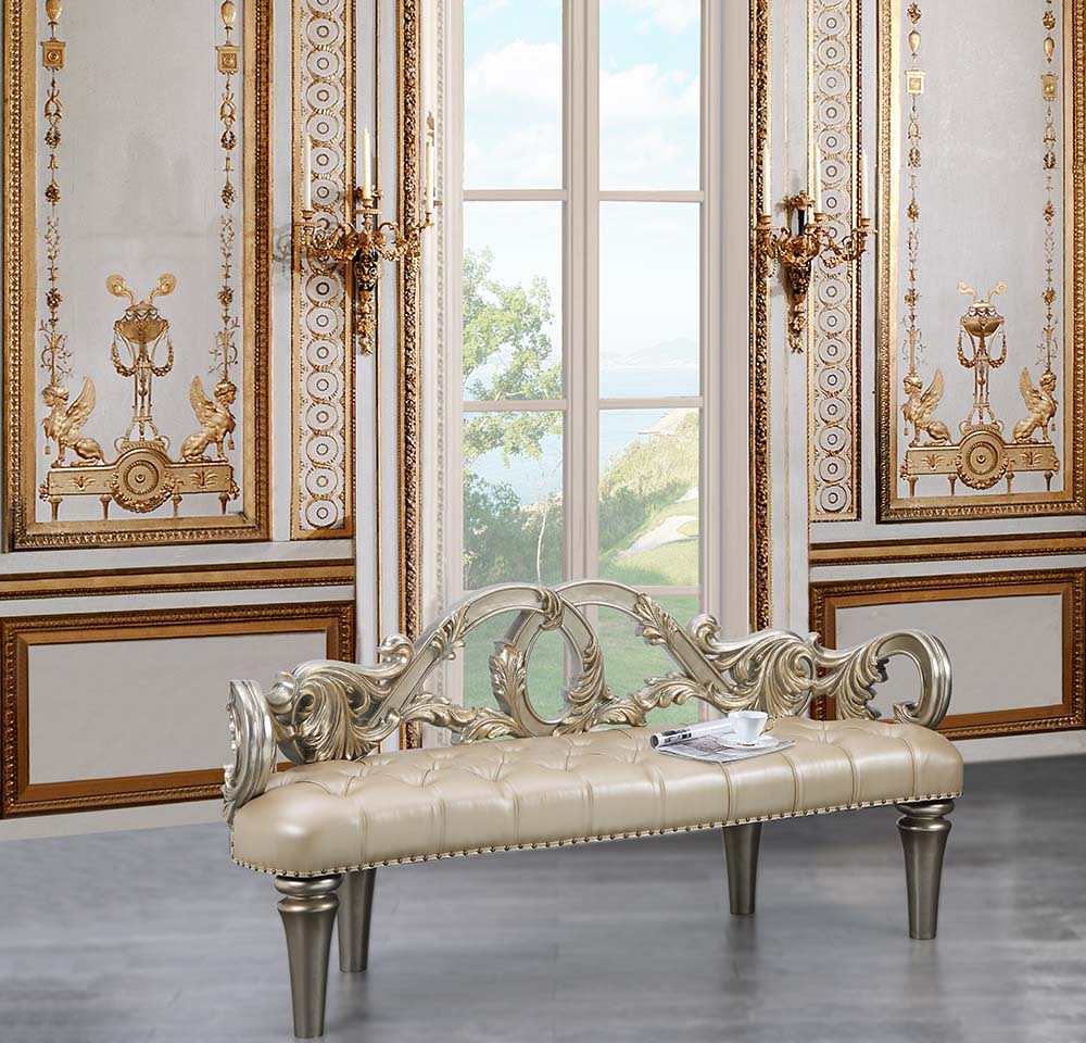 Danae - Bench - Champagne Synthetic Leather & Gold, alternate view 3