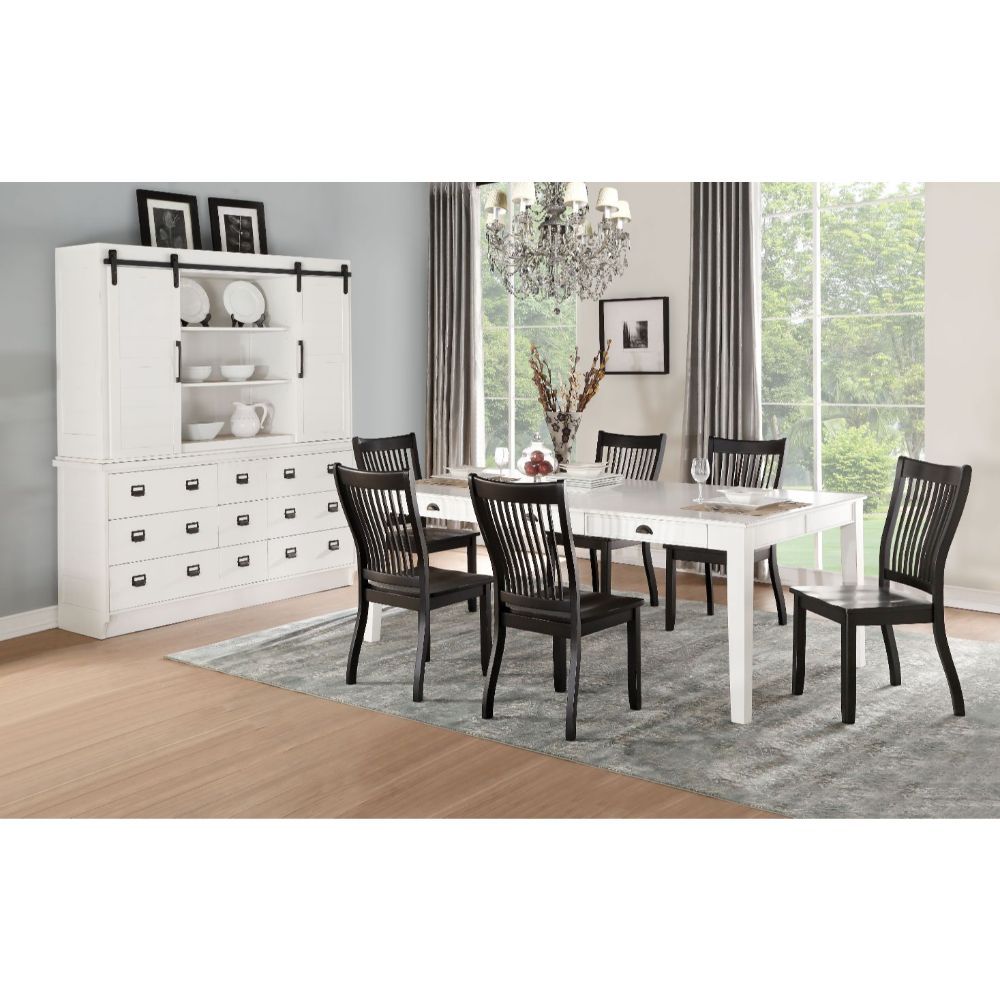 Renske - Dining Table - Antique White, product view with wood construction