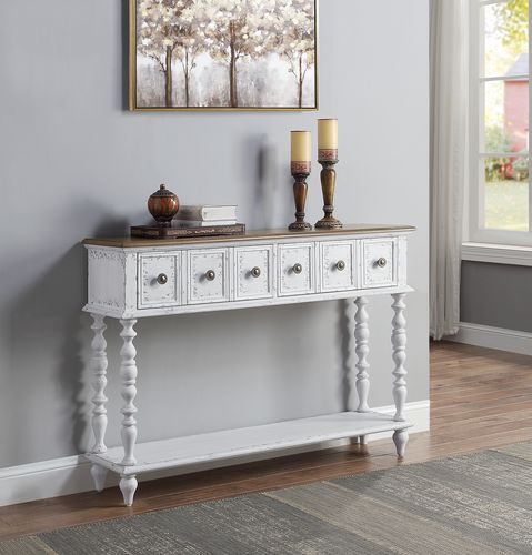 Bence - Console Table - Dark Charcoal & Antique White, product view with wood construction
