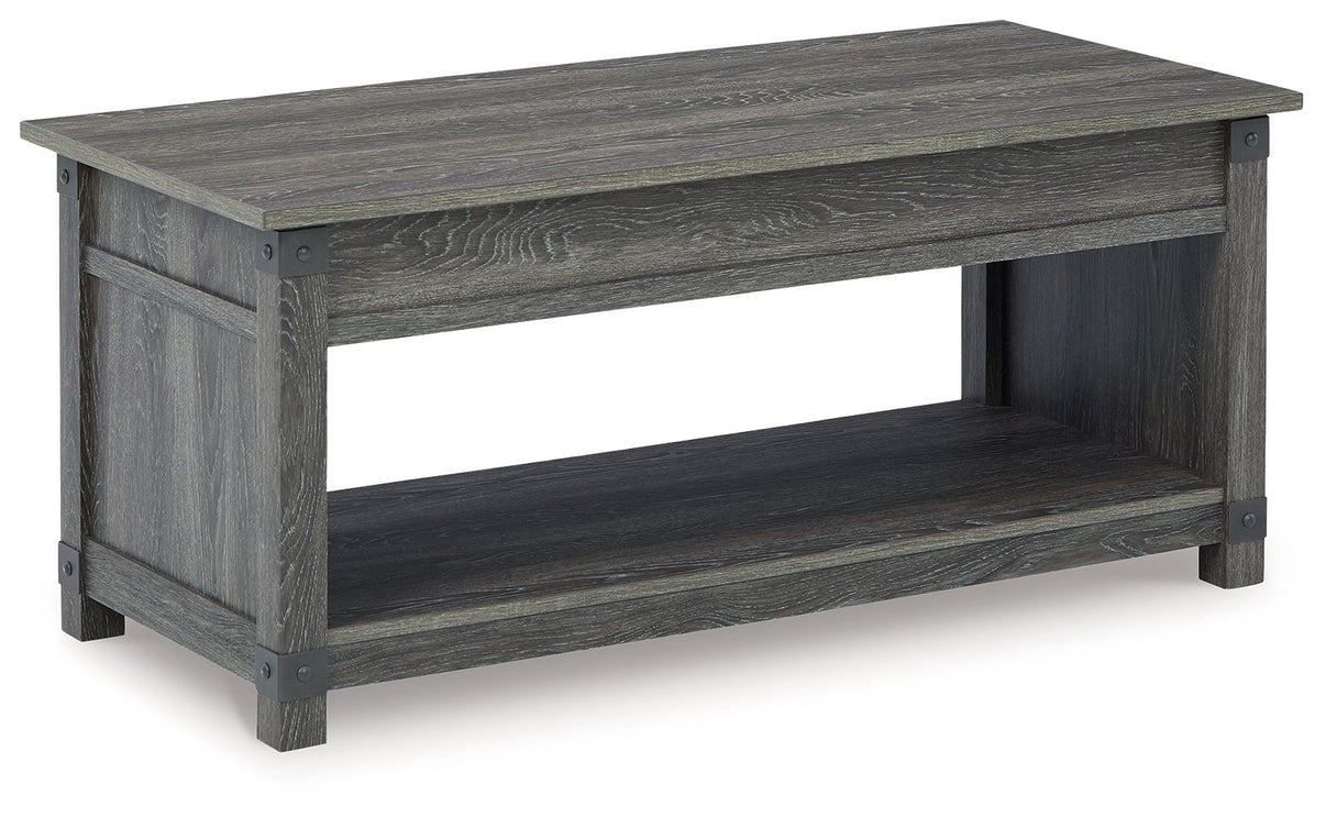 Freedan - Rect Lift Top Cocktail Table - Grayish Brown, alternate view 6 with engineered wood