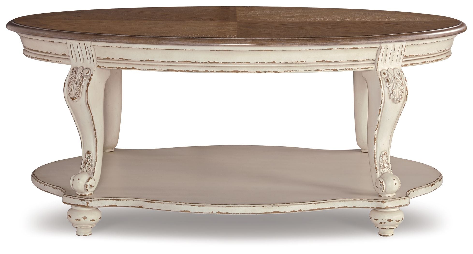 Realyn - Oval Cocktail Table - White / Brown, alternate view 6 with engineered wood