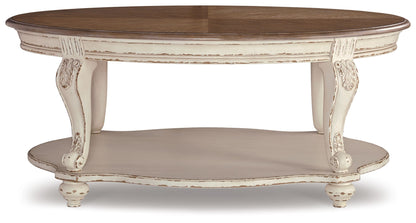 Realyn - Oval Cocktail Table - White / Brown, alternate view 6 with engineered wood