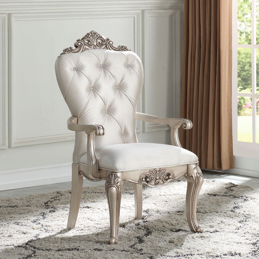 Gorsedd - Arm Chair (Set of 2) - Cream Fabric & Golden Ivory, product view with wood construction