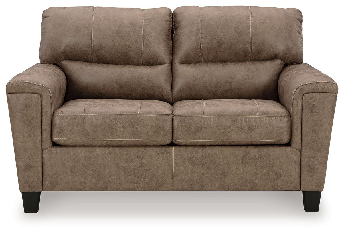 Navi - 3 Pc. - Sofa, Loveseat, Rocker Recliner - Fossil, alternate view 7 with faux leather