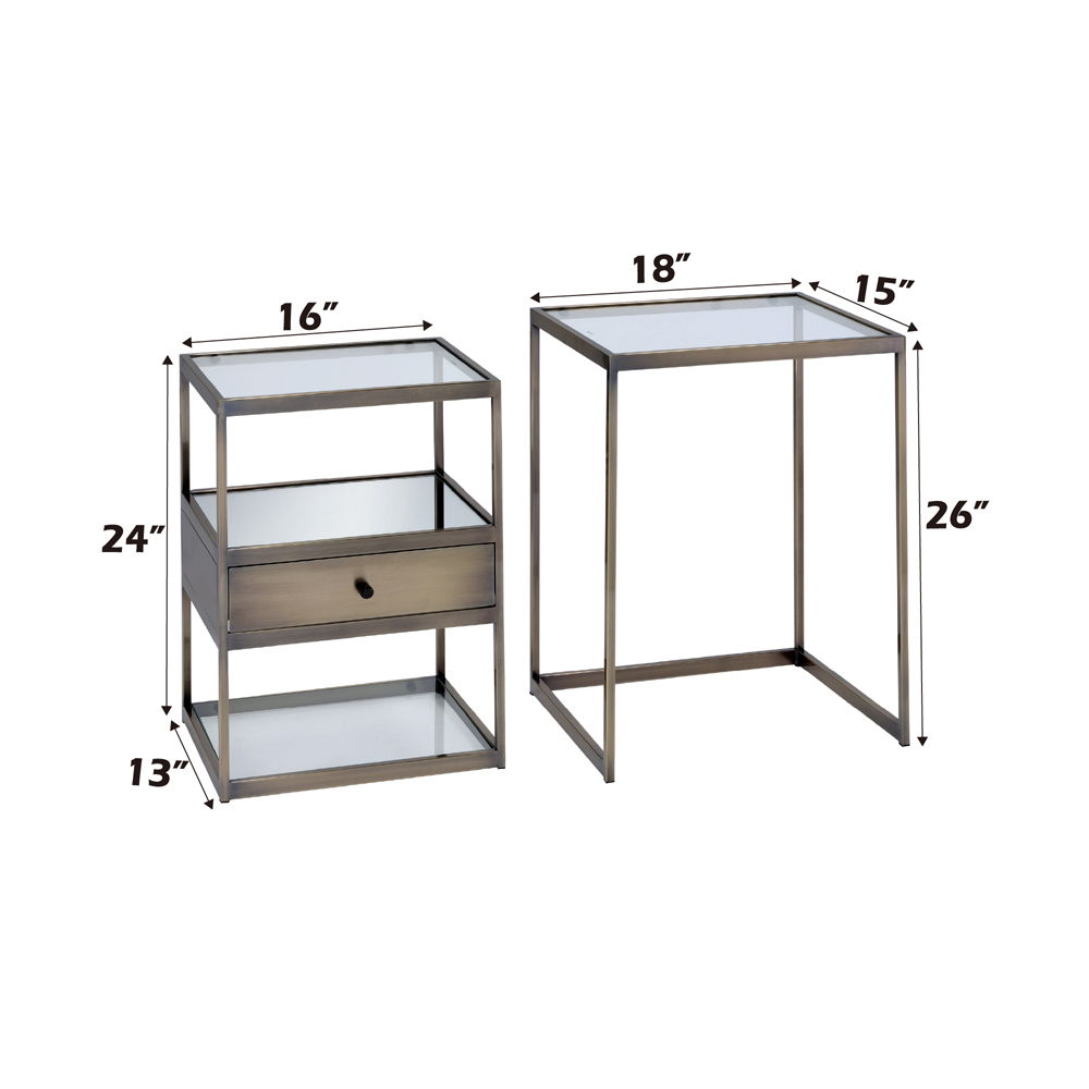 Enca - Nesting Table Set - Clear Glass & Antique Brass, alternate view 6 with wood construction
