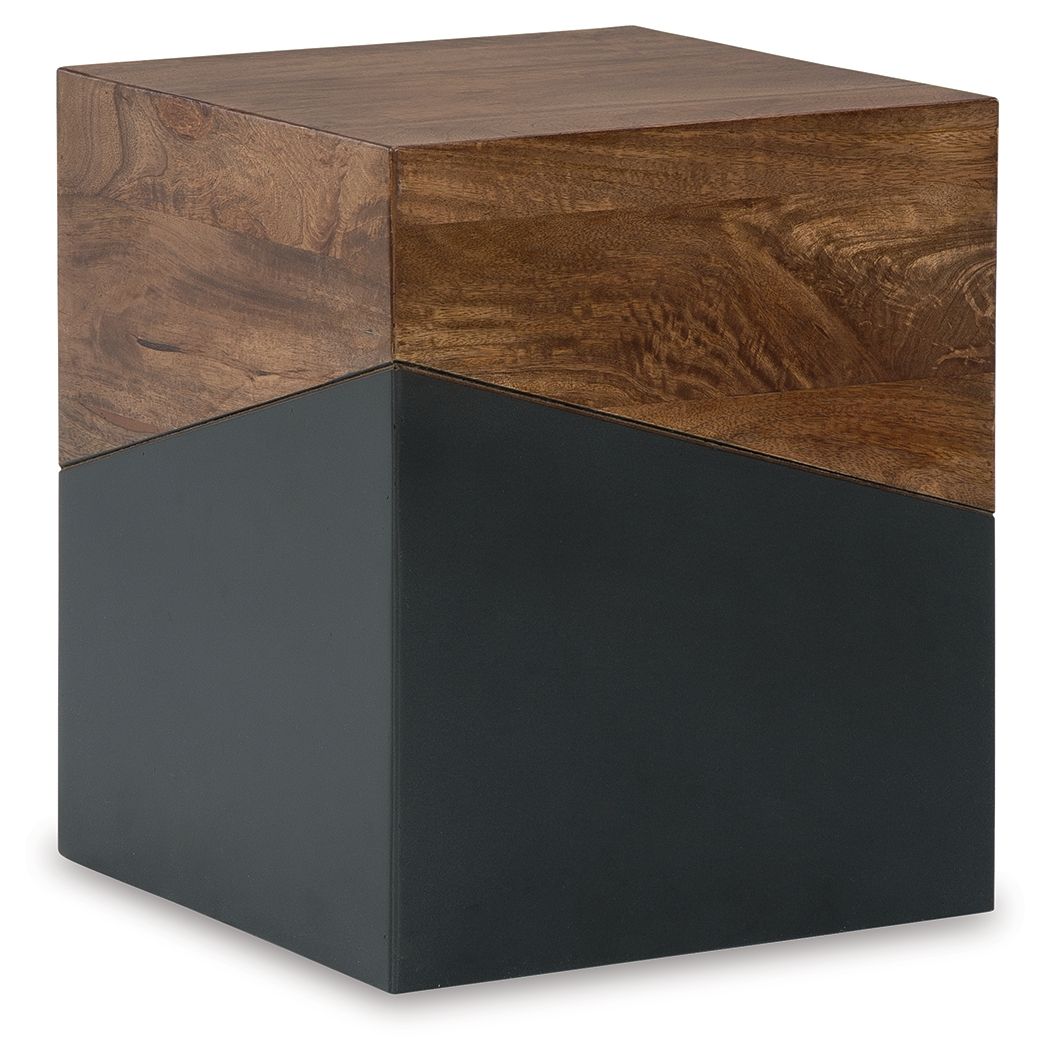 Trailbend - Accent Table - Brown / Gunmetal, product view with solid wood
