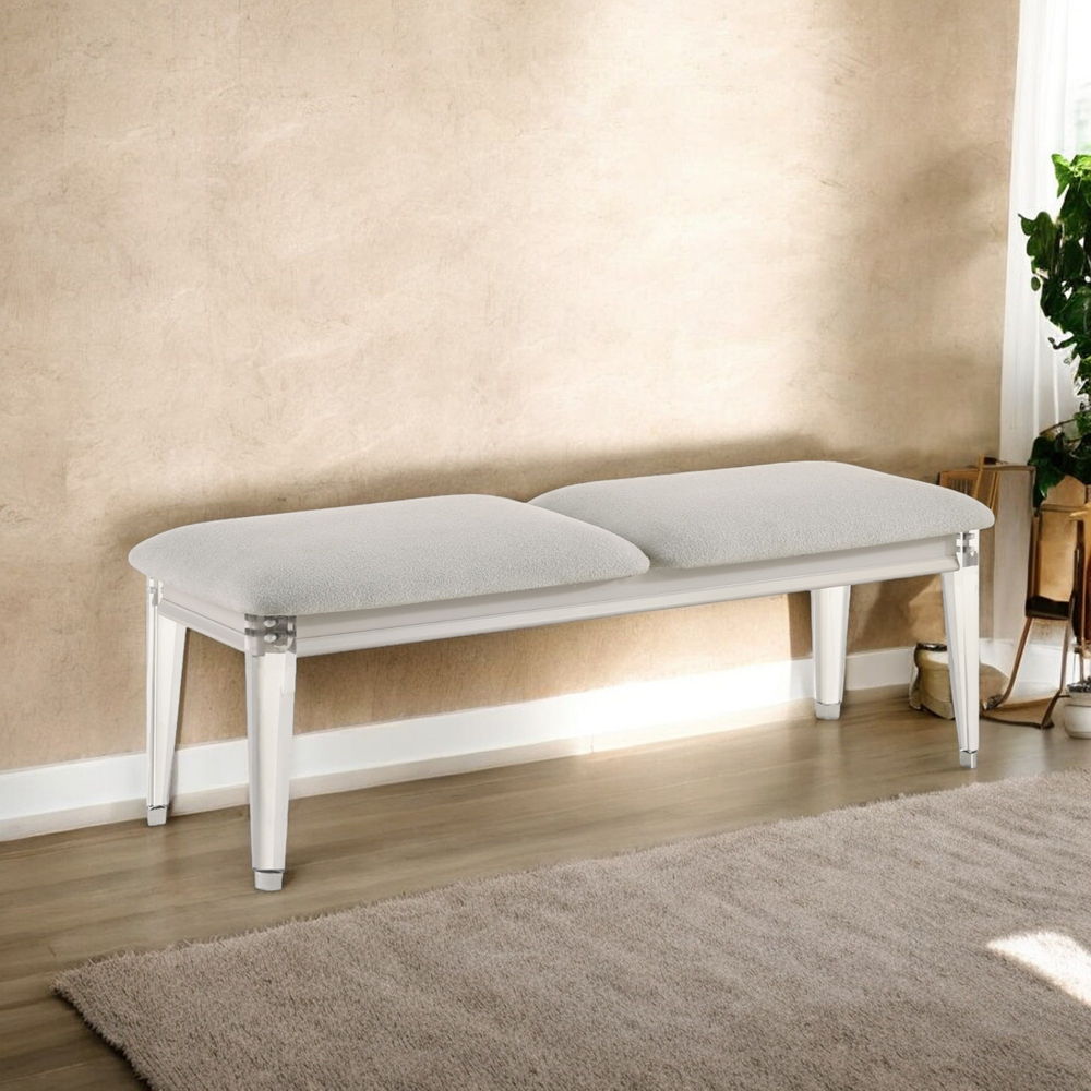 Laveda - Bench - Light Gray Boucle & Pearl White, alternate view 4 with metal