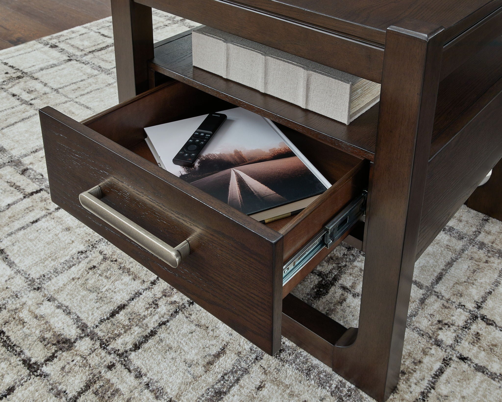 Breckington - Square End Table - Dark Brown, alternate view 8 with wood construction