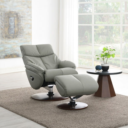 Kandoro - Motion Accent Chair With Swivel & Ottoman - Gray Leather & Brown Base, alternate view 6 with top-grain leather