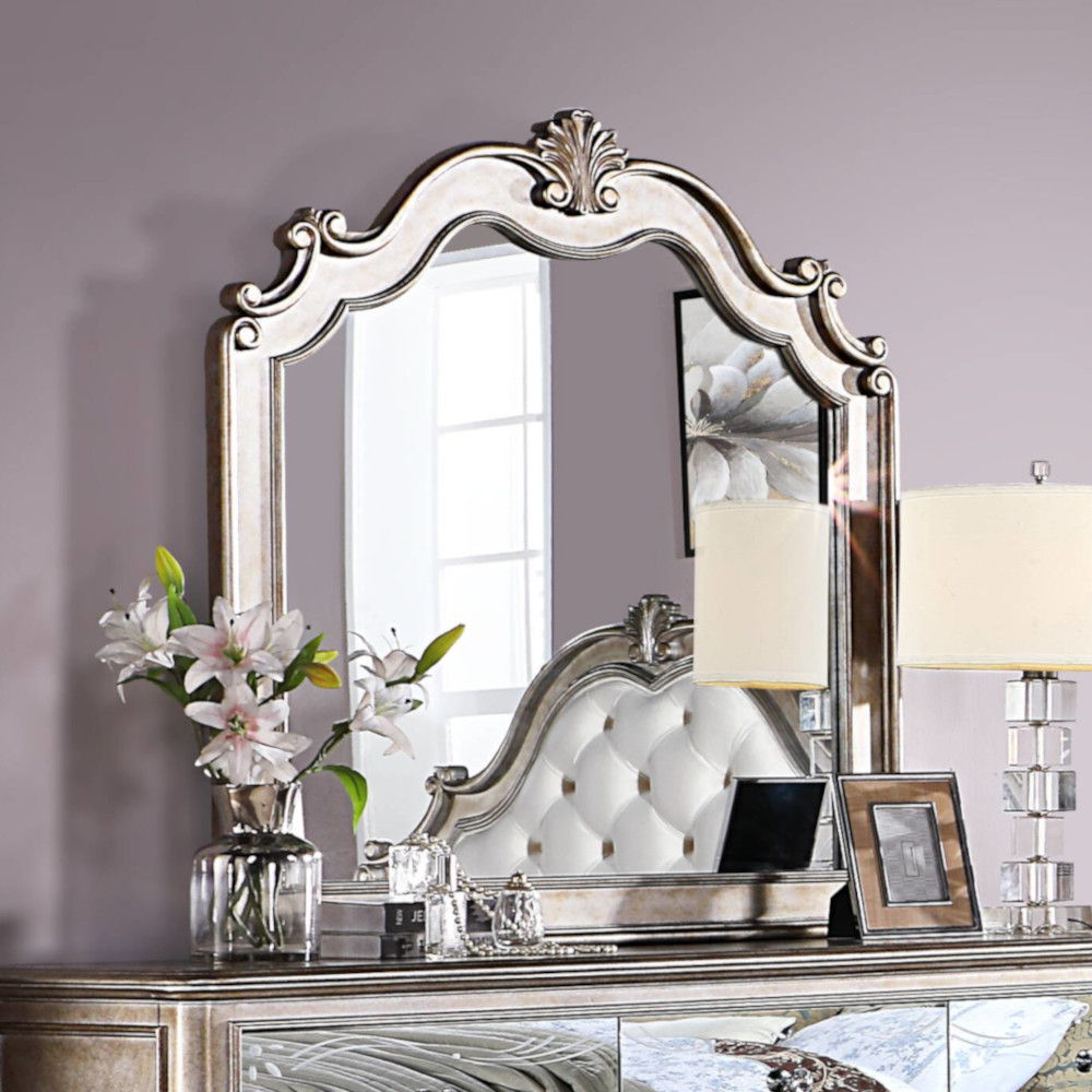 Esteban - Mirror - Antique Champagne, product view with wood construction