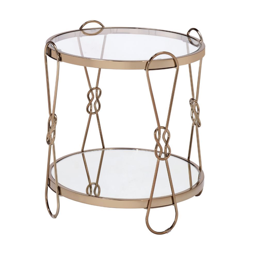 Zekera - End Table - Mirrored & Champagne, product view with metal