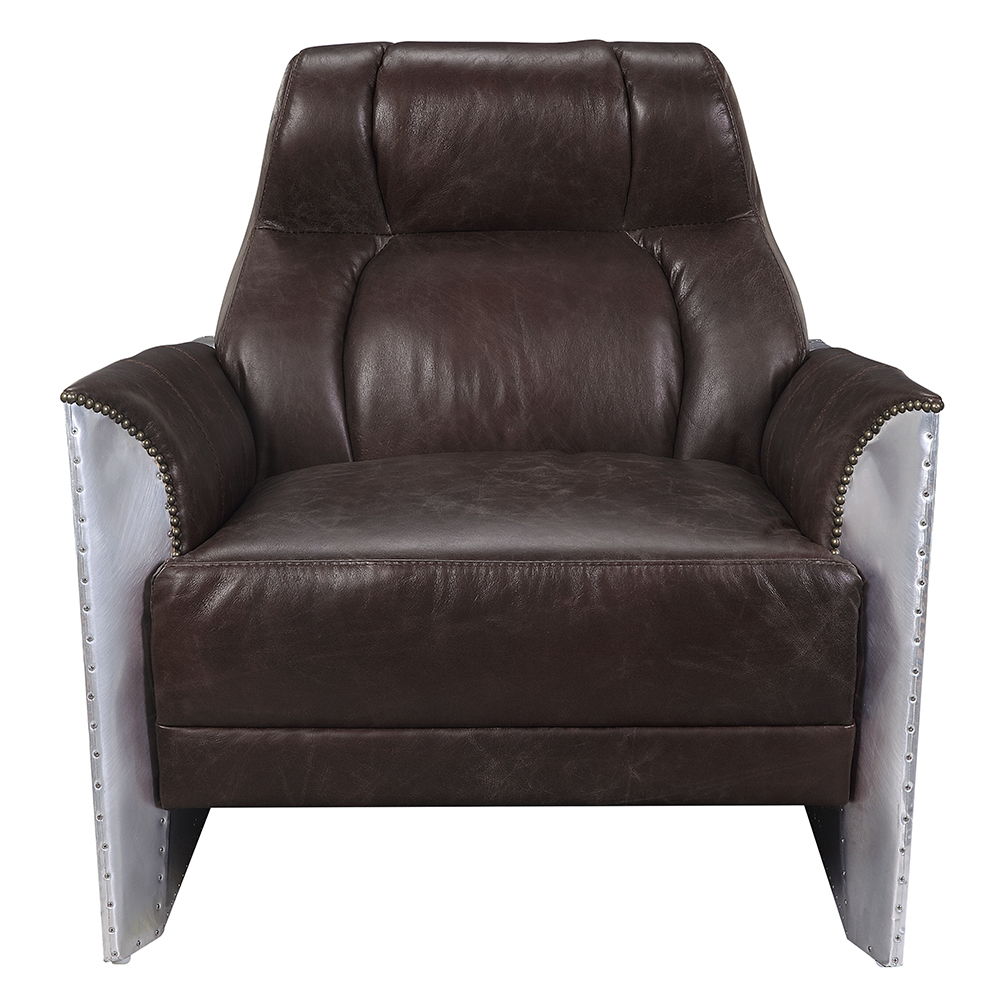 Brancaster - Accent Chair - Espresso Top Grain Leather & Aluminum, alternate view 4 with top-grain leather