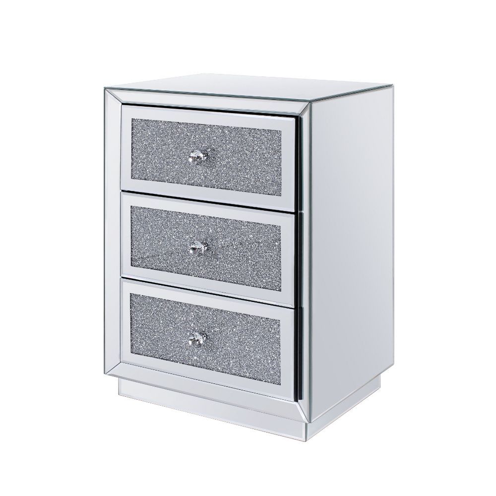Noralie - 26" Accent Table - Mirrored, Faux Diamonds, product view with glass