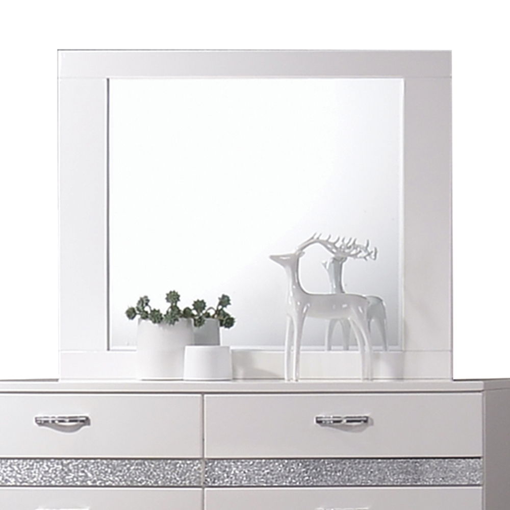 Naima II - Mirror - White High Gloss, alternate view 3 with wood construction