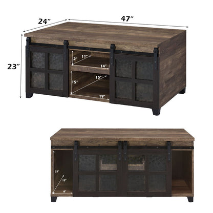Nineel - Coffee Table - Obscure Glass, Rustic Oak & Black, alternate view 3 with wood construction