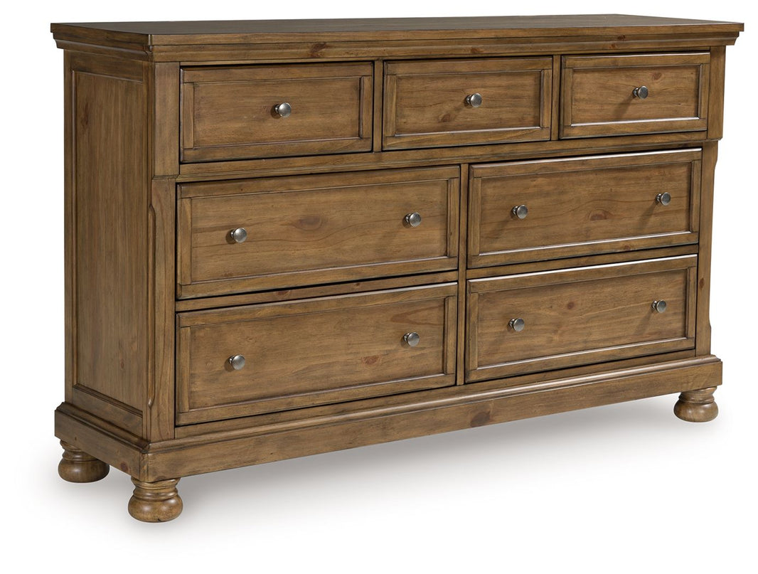 Feddinger - Dresser - Medium Brown, product view with wood construction