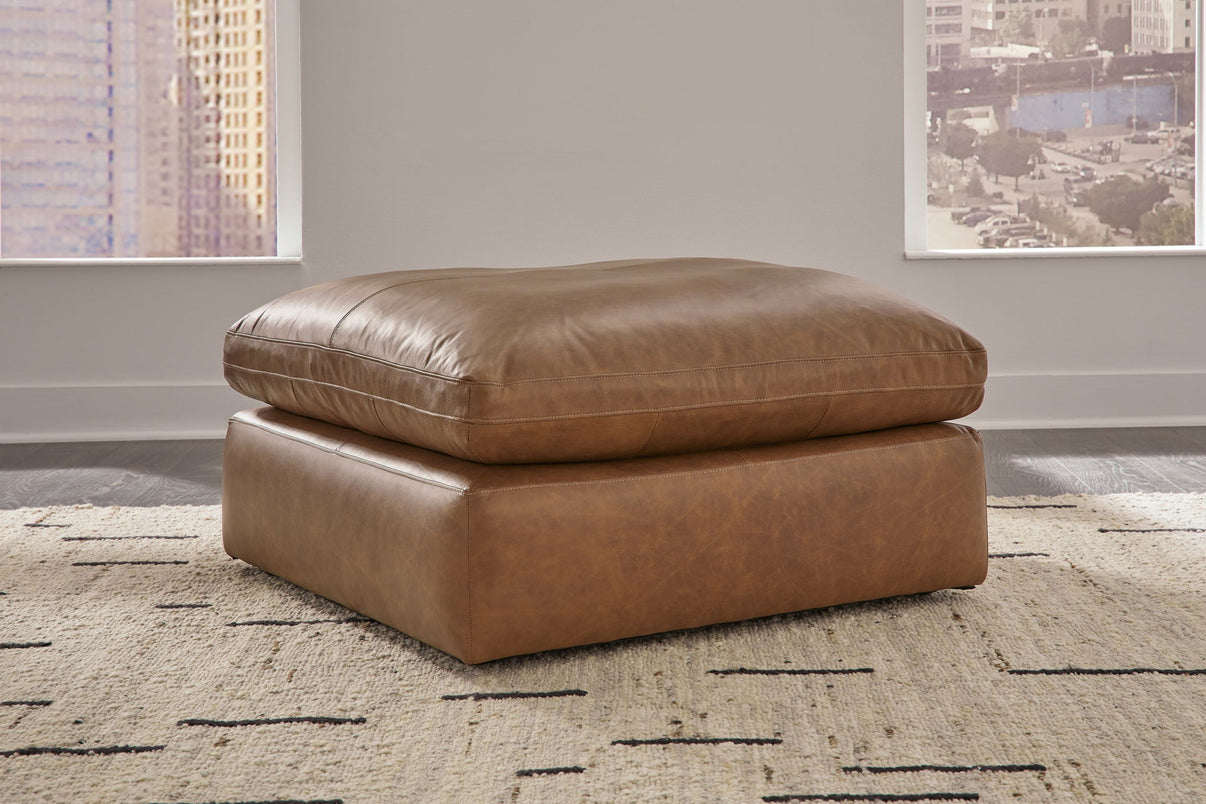 Emilia - 3 Pc. - 2-Piece Sectional Loveseat, Ottoman - Caramel, alternate view 4 with leather upholstery
