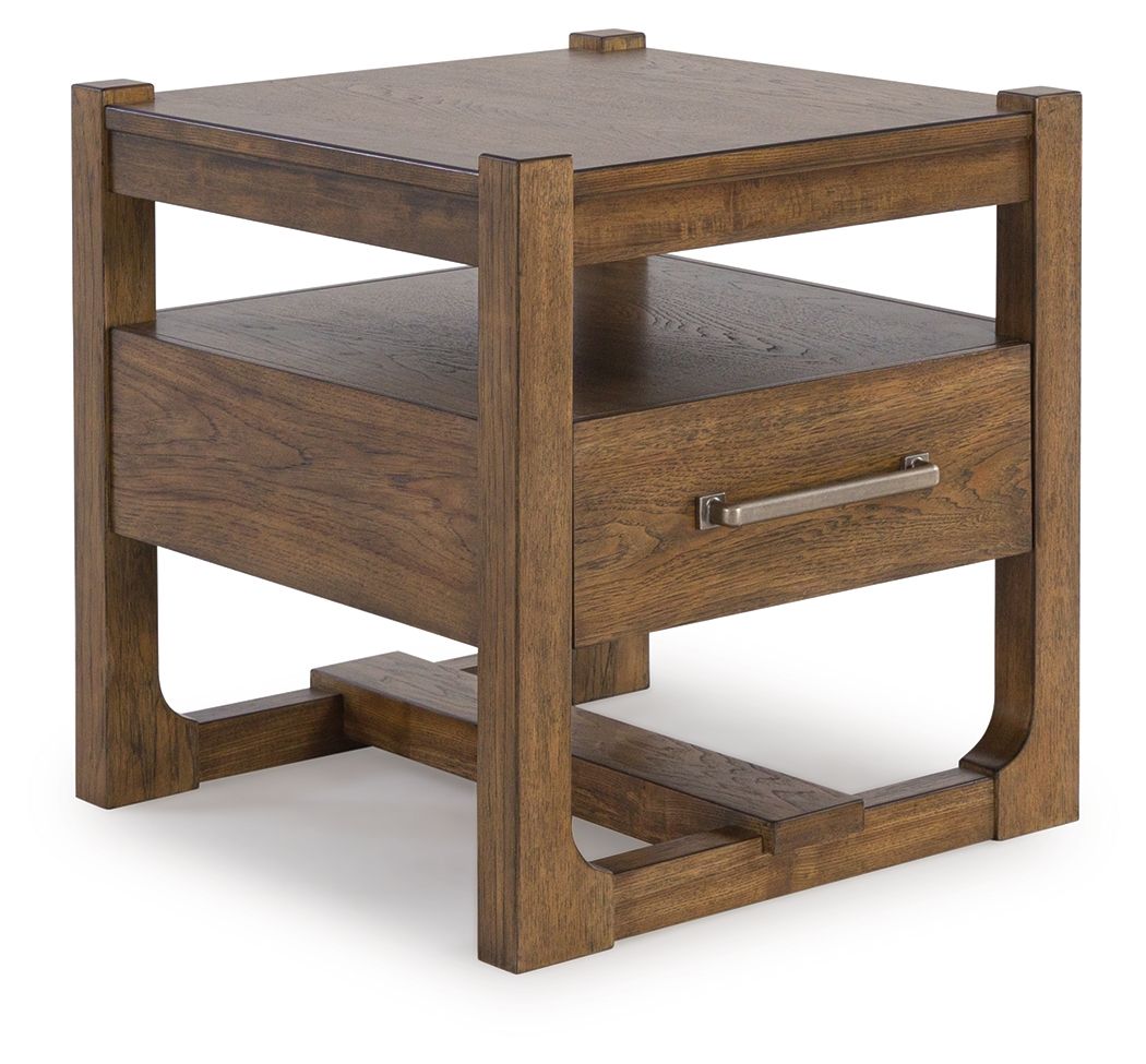 Cabalynn - Square End Table - Light Brown, product view with wood construction