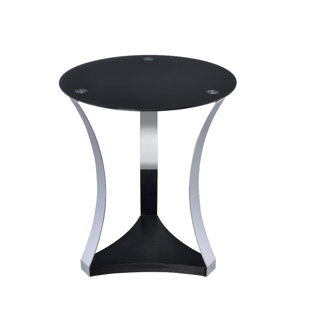 Geiger - End Table - Black Glass & Chrome, product view with wood construction