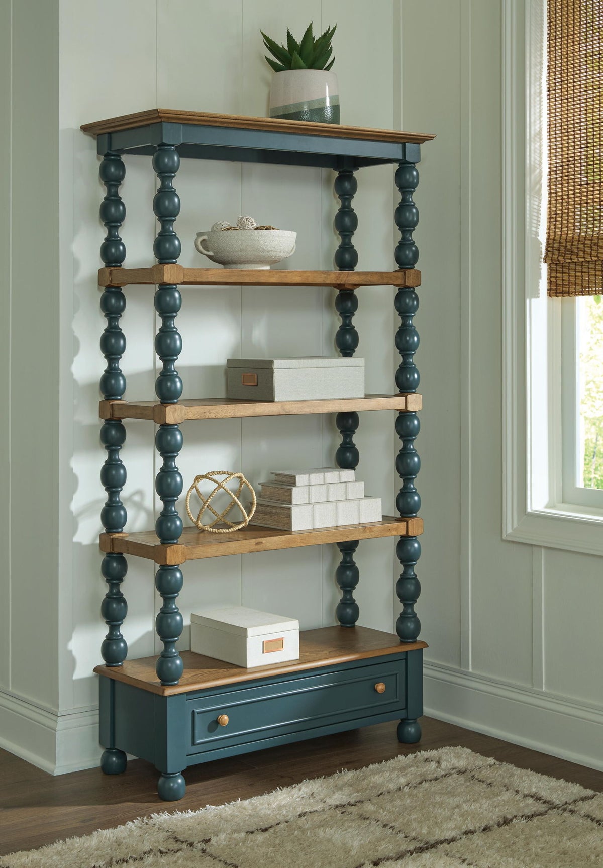 Finnworth Bookcase Blue / Brown, gallery image 3