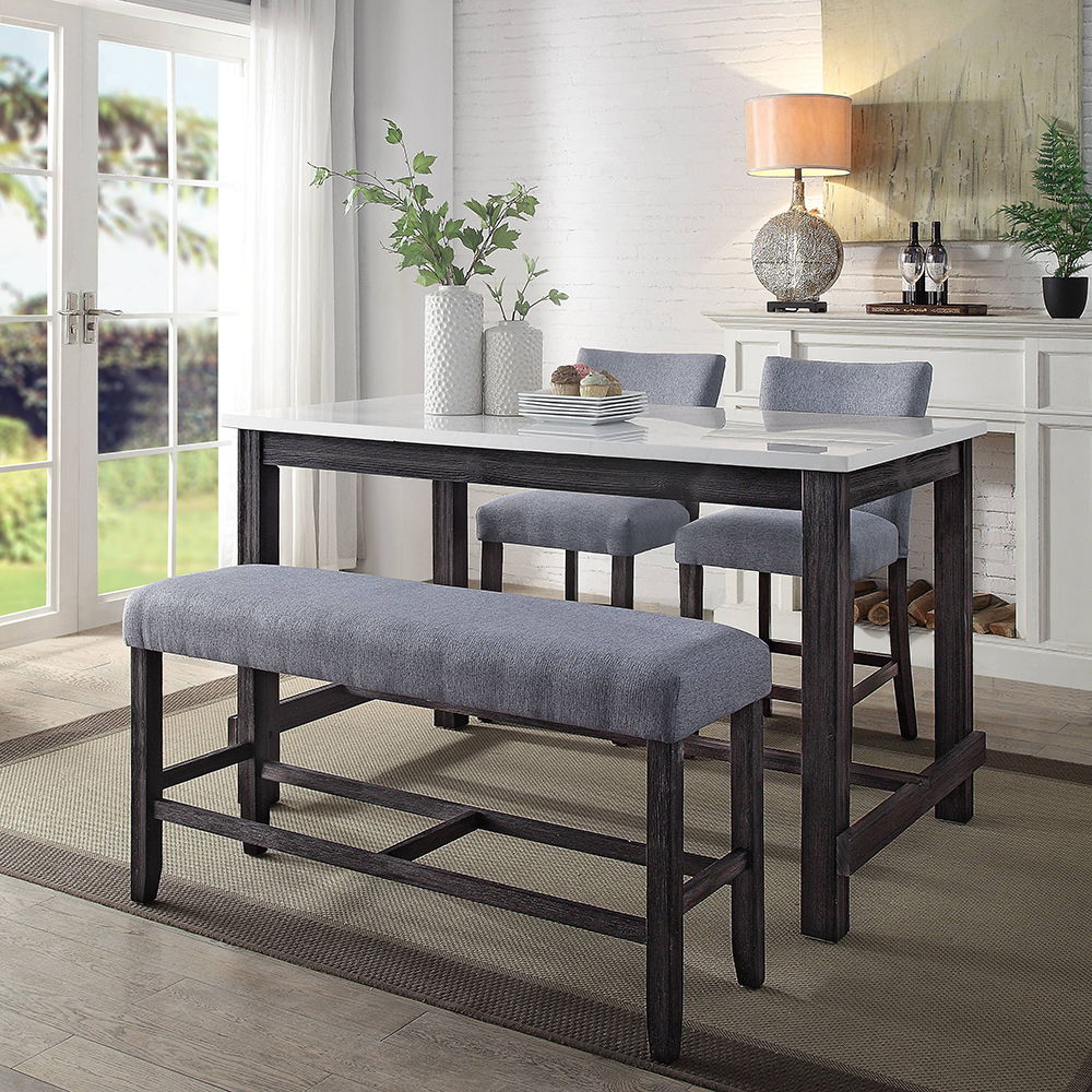 Yelena - Counter Height Table With Marble Top - Marble Top & Weathered Espresso, alternate view 4 with wood construction