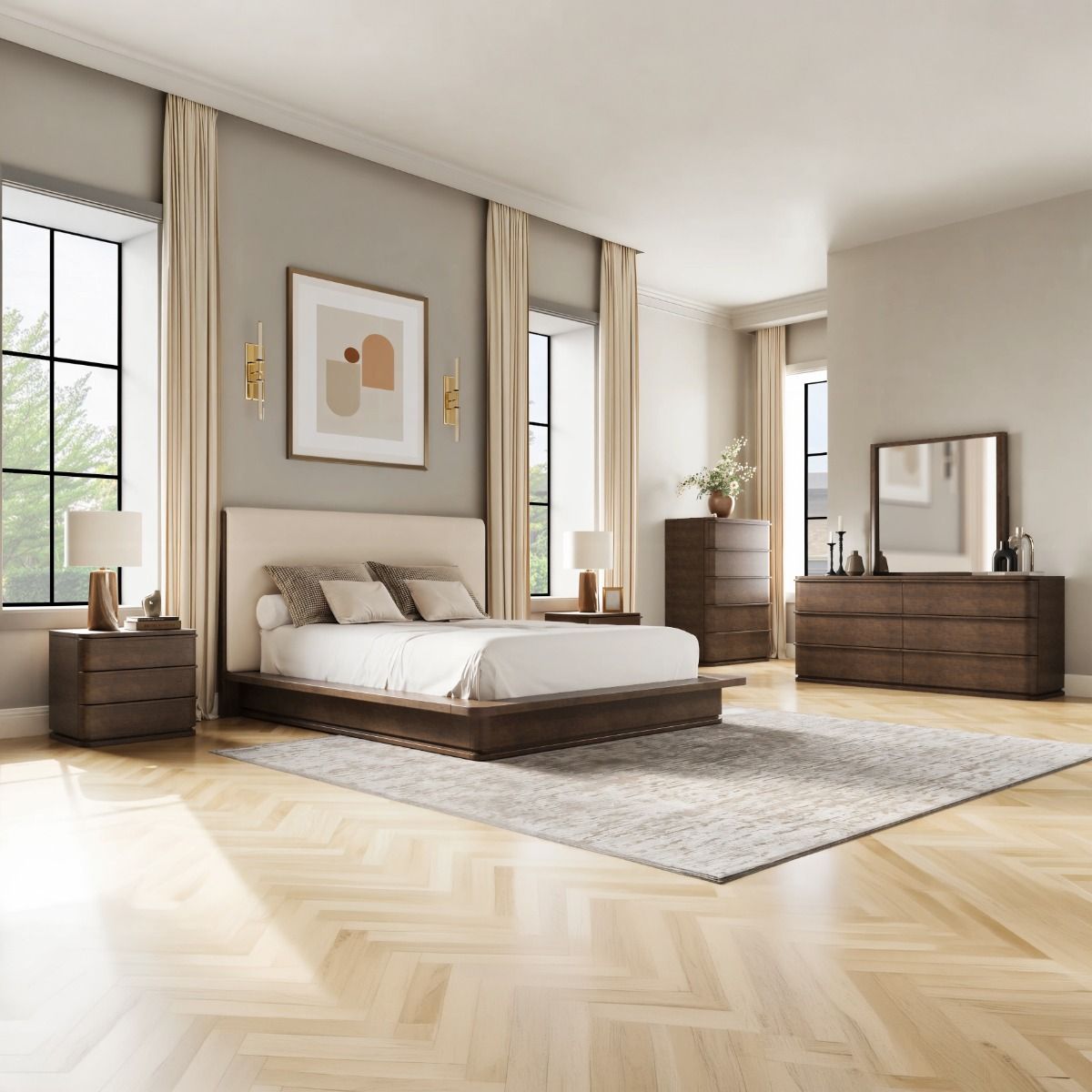 Zoey - Mirror - Brown Oak, alternate view 5 with linen fabric