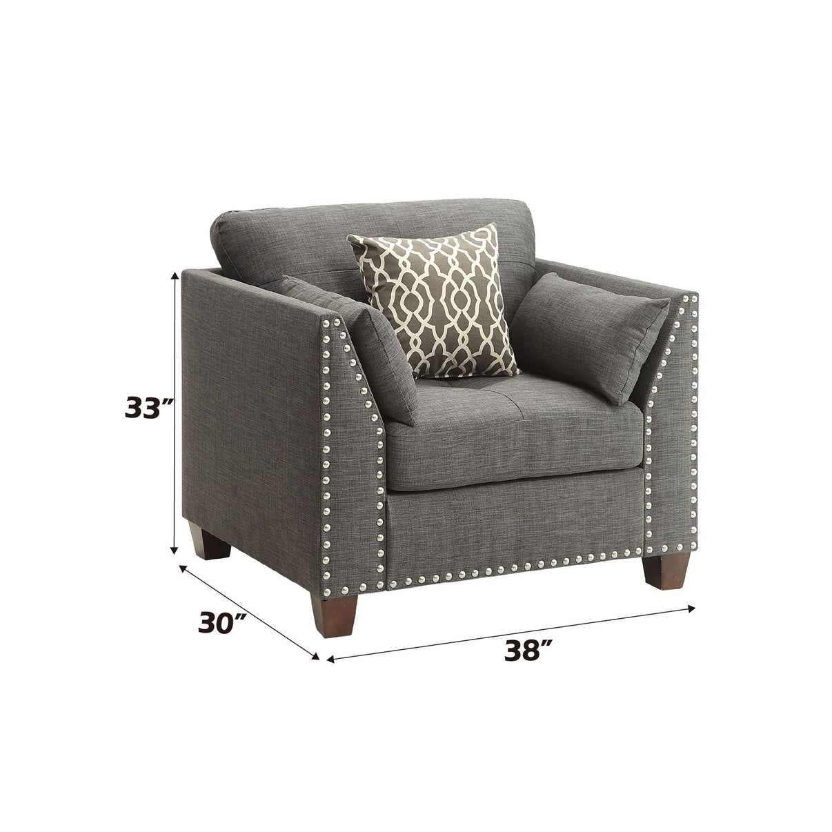 Laurissa - Chair With 3 Pillows - Light Charcoal Linen, alternate view 5 with wood construction