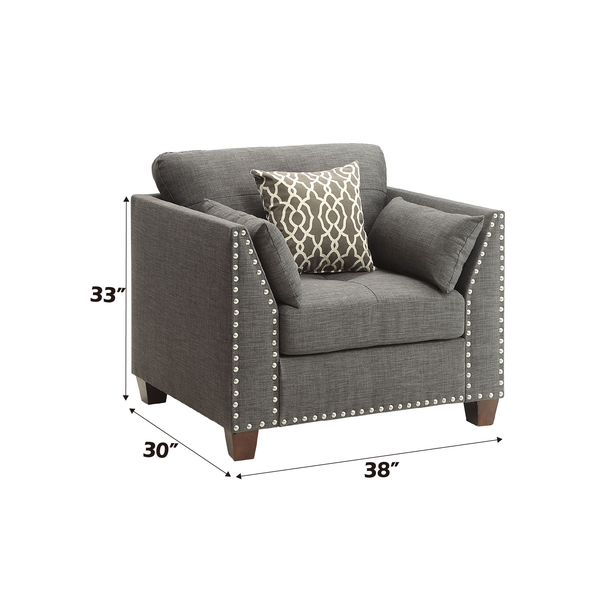 Laurissa - Chair With 3 Pillows - Light Charcoal Linen, alternate view 5 with wood construction