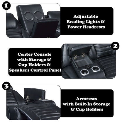 Ephron - Power Motion Loveseat With Console, Power Headrests, LED & Speakers - Black