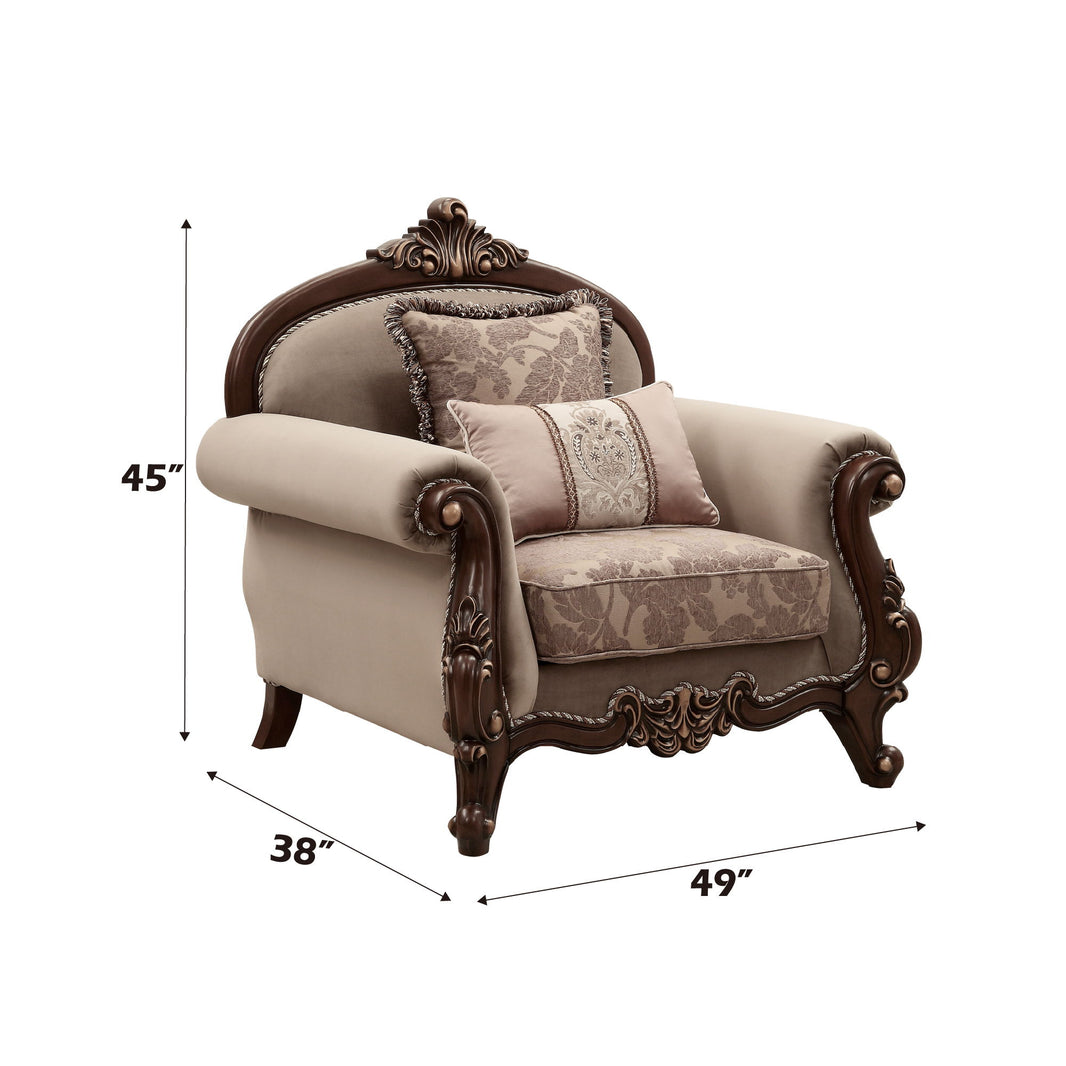 Mehadi - Chair With 2 Pillows - Velvet & Walnut, alternate view 2 with wood construction