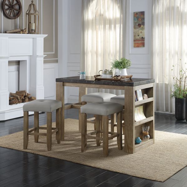 Charnell - Counter Height Stool (Set of 2) - Gray Synthetic Leather & Oak, alternate view 4 with marble