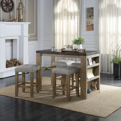 Charnell - Counter Height Stool (Set of 2) - Gray Synthetic Leather & Oak, alternate view 4 with marble