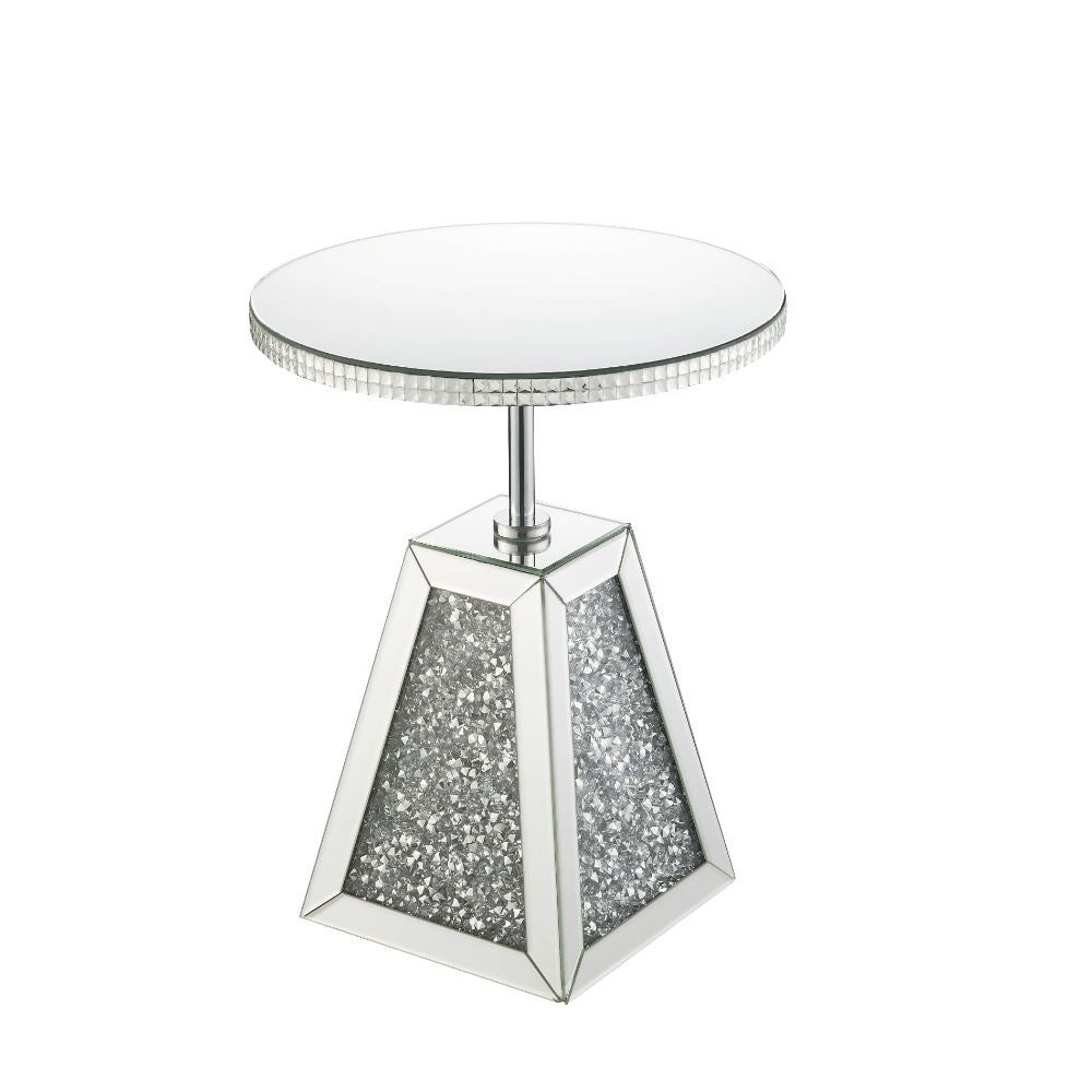 Noralie - 20" Accent Table - Mirrored & Faux Diamonds, product view with glass