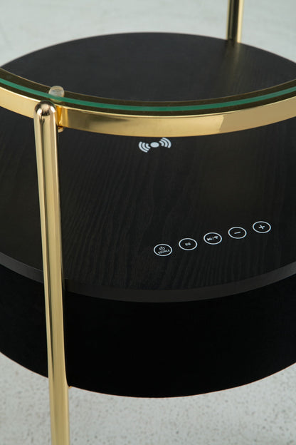 Nedman - Accent Table With Speaker - Black / Gold Finish, alternate view 5 with polyester fabric