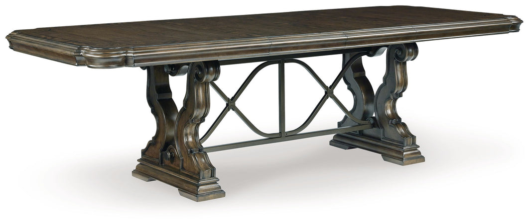 Maylee - Dining Extension Table - Dark Brown, product view with wood construction