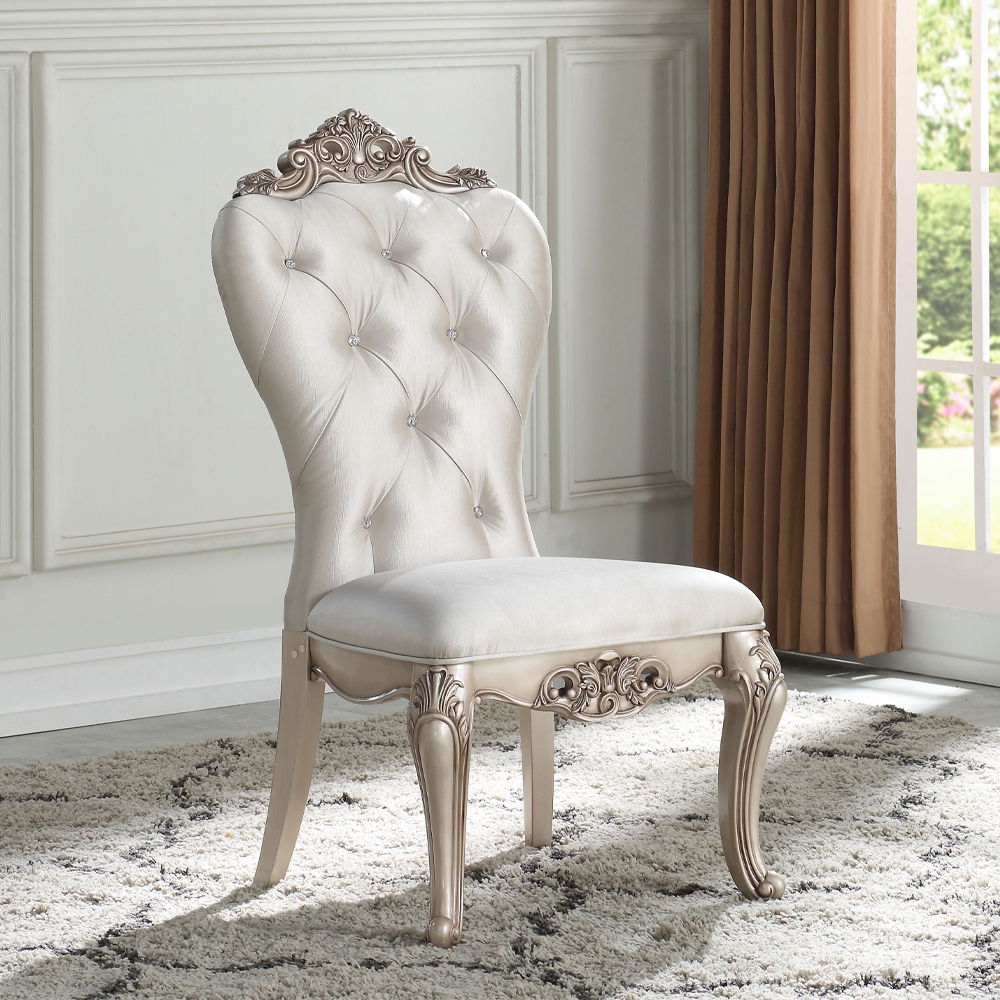 Gorsedd - Side Chair (Set of 2) - Cream Fabric & Golden Ivory, product view with wood construction