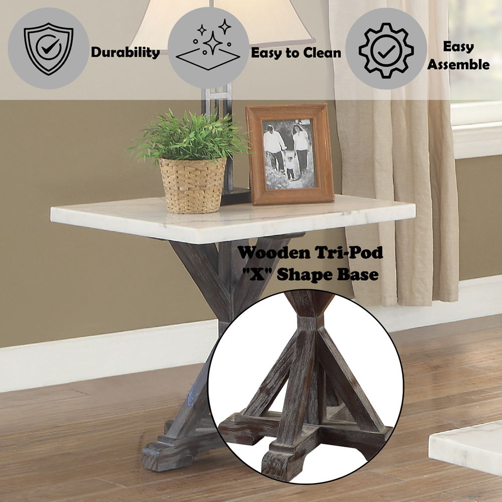 Romina - End Table - White Marble Top & Weathered Espresso, alternate view 2 with wood construction