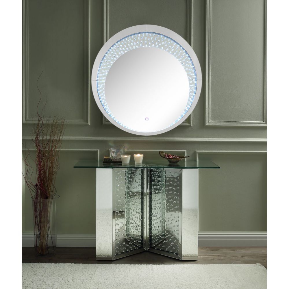 Nysa - 45" X 32" Console Table - Mirrored & Faux Crystals, alternate view 3 with wood construction